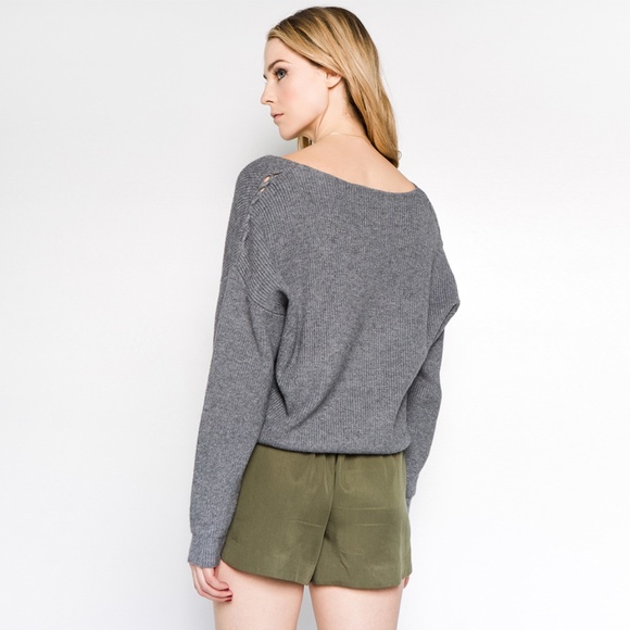 Shoulder Criss Cross Detail Sweater-Grey - Picture 6 of 6